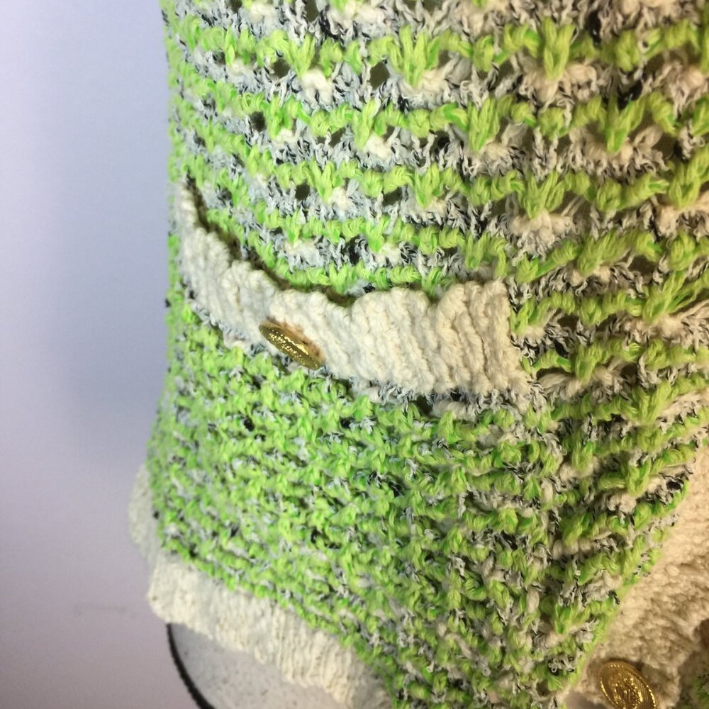 Zara Vest Sweater Size M Womans Green Cream Crochet Knit Gold Buttons Sleeveless - Picture 13 of 13